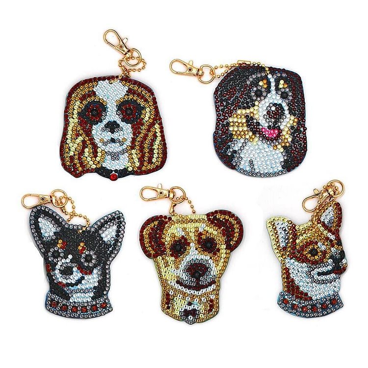 5pcs DIY Diamond Painting Dog Shape Key Chain Gift