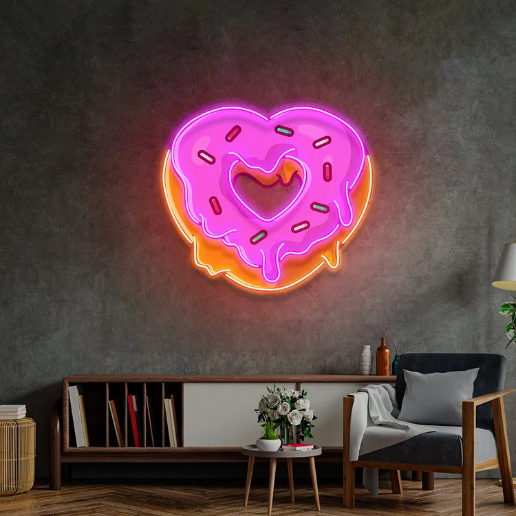 Heart Shaped Donut LED Neon Sign Light Wall Art Decor Birthday Gift