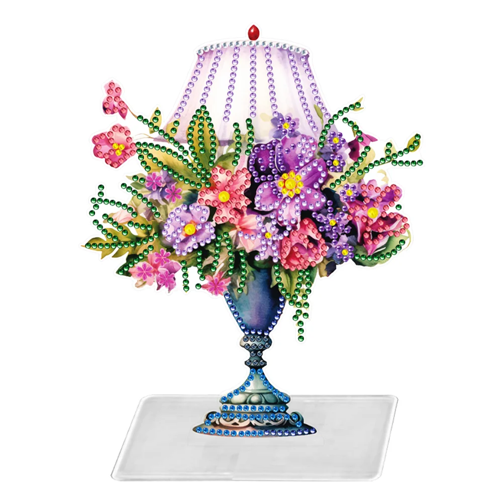 DIY Multicolored Flower Lamp Single-Side Acrylic Table Top Diamond Painting Ornament Kits Bedroom Table Decoration