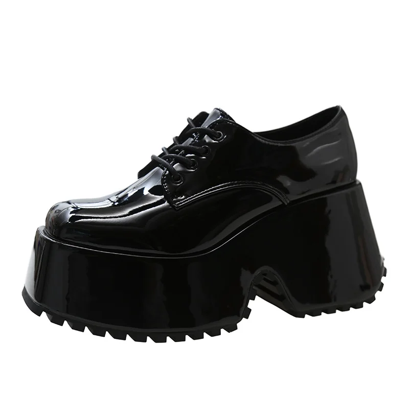 Tanguoant Tanguoant Square Head Loafers Women 2024 New Fashion Increased Front Tie Single Shoes Casual College Wind Small Leather Shoes