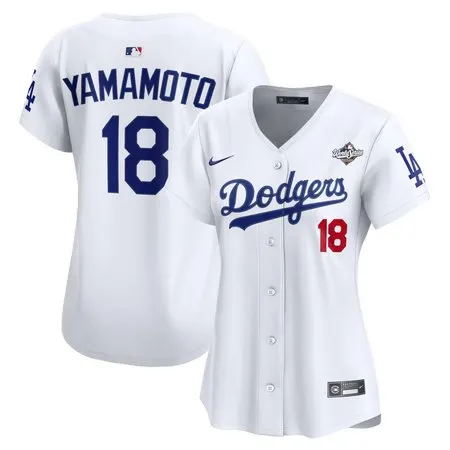 Women's Los Angeles Dodgers #18 Yoshinobu Yamamoto  White 2025 World Series Home Limited Jersey
