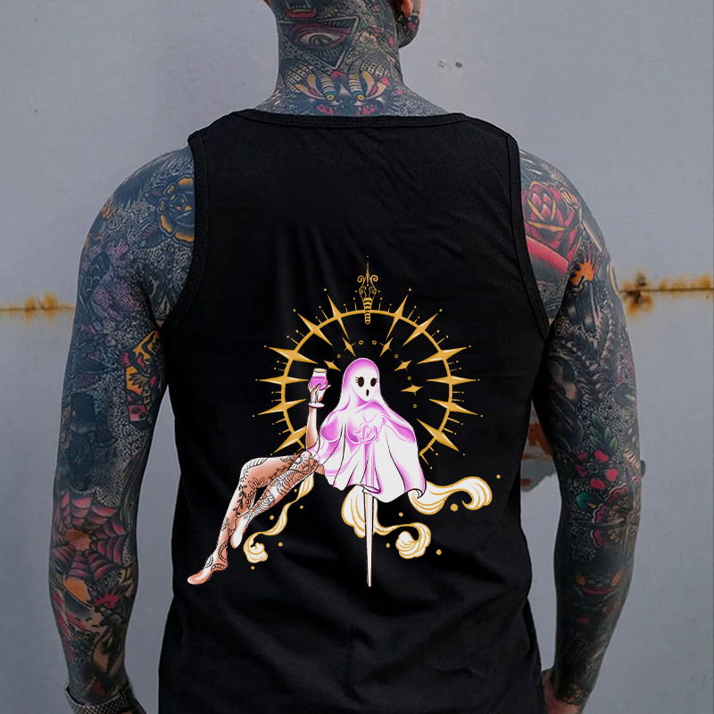 SPOOK NAUGHTY GHOST WALKING IN HEAVEN Graphic Print Vest