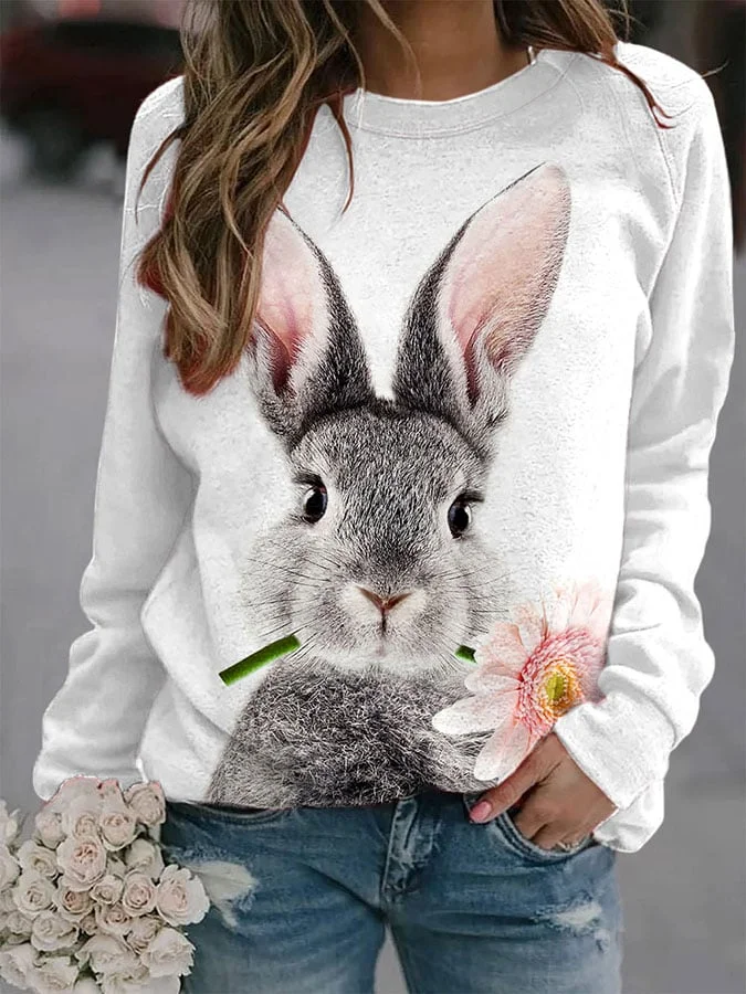 Women's Easter Bunny Floral Print Sweatshirt socialshop
