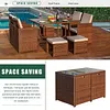 9 Pieces Patio Dining Set Outdoor Space Saving Wicker Rattan Chairs with Glass Table Patio Furniture Set with Ottoman and Cushions,Dust Cover