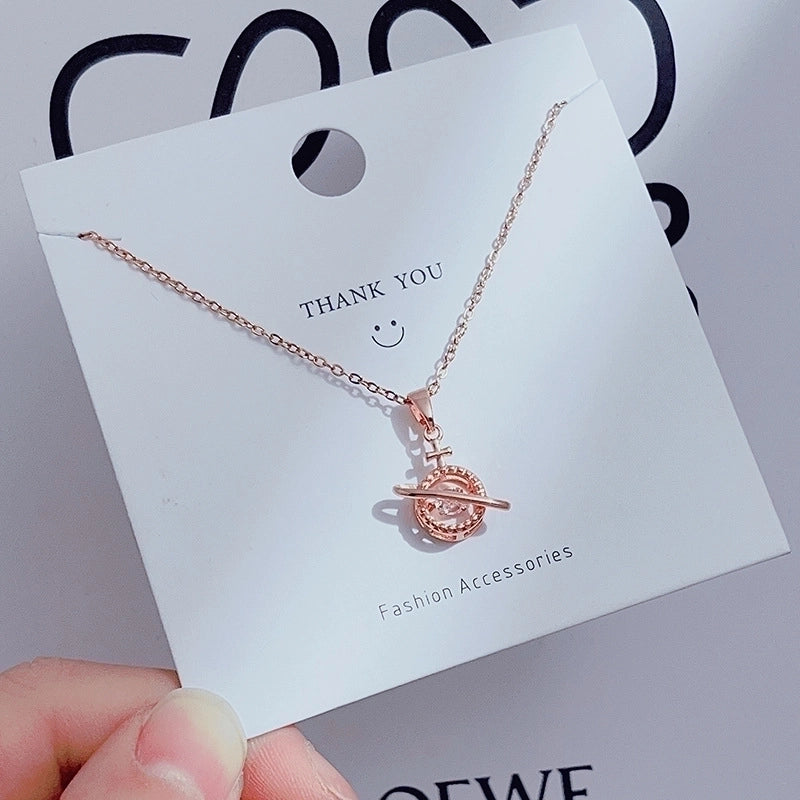 Casual Minimalist Heart Shape Crown Flower Titanium Steel Inlay Zircon Pendant Necklace
