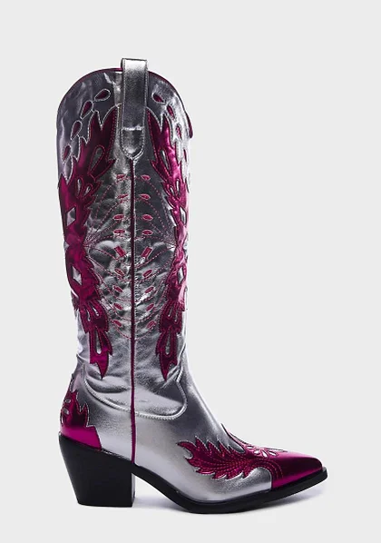 Chunky Heel Western Cowboy Boots Cowgirl Boots Big  Knee High Boots For Women Female Shoes