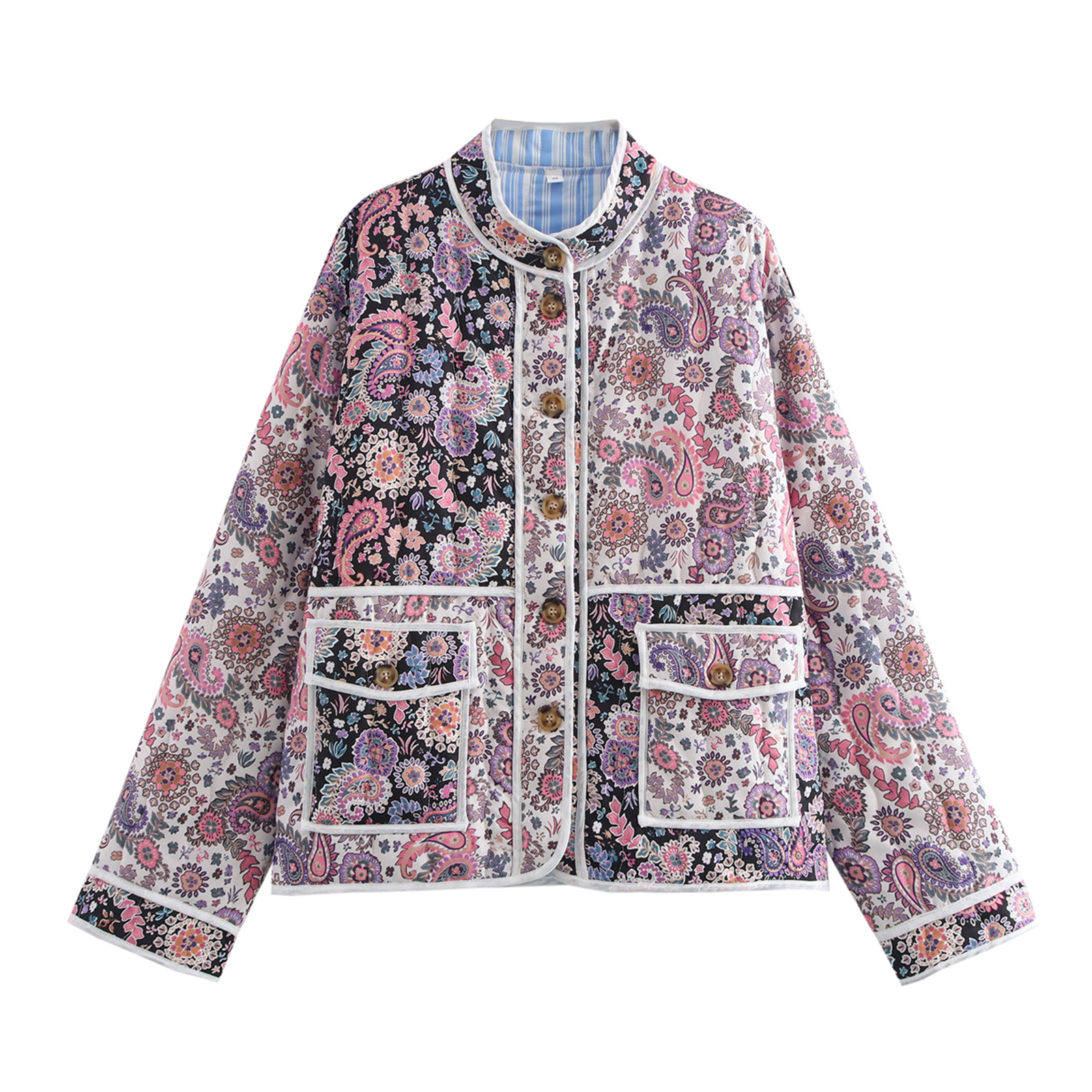 Oneswheels costumes for adult women Combhasaki Women's Y2K Vintage Quilted Jacket Aesthetic Floral Print Button-down Long Sleeves Stand Collar Cardigan Streetwear