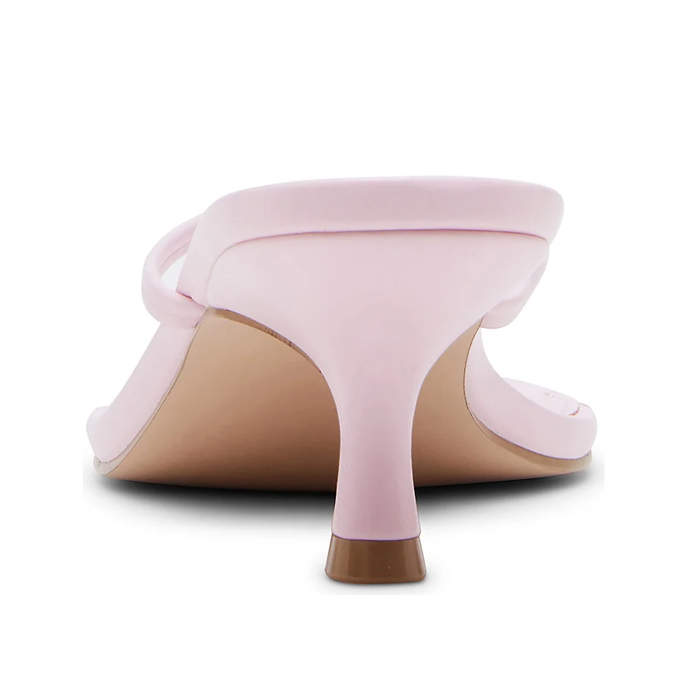 Vegan Leather Square Toe Kitten Heel Flip Flop Light Pink Sandals