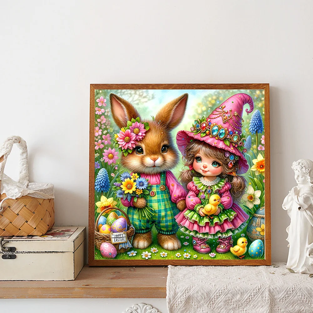 Diamond Painting - Full Round Drill - Easter Rabbit Girl(Canvas|30*30cm)