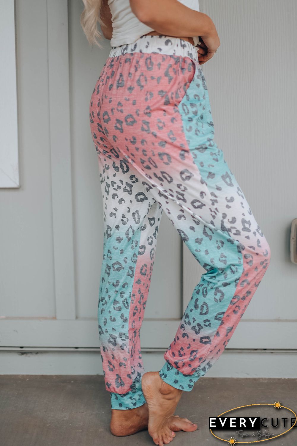 Leopard Gradient Color Drawstring High Waist Pants