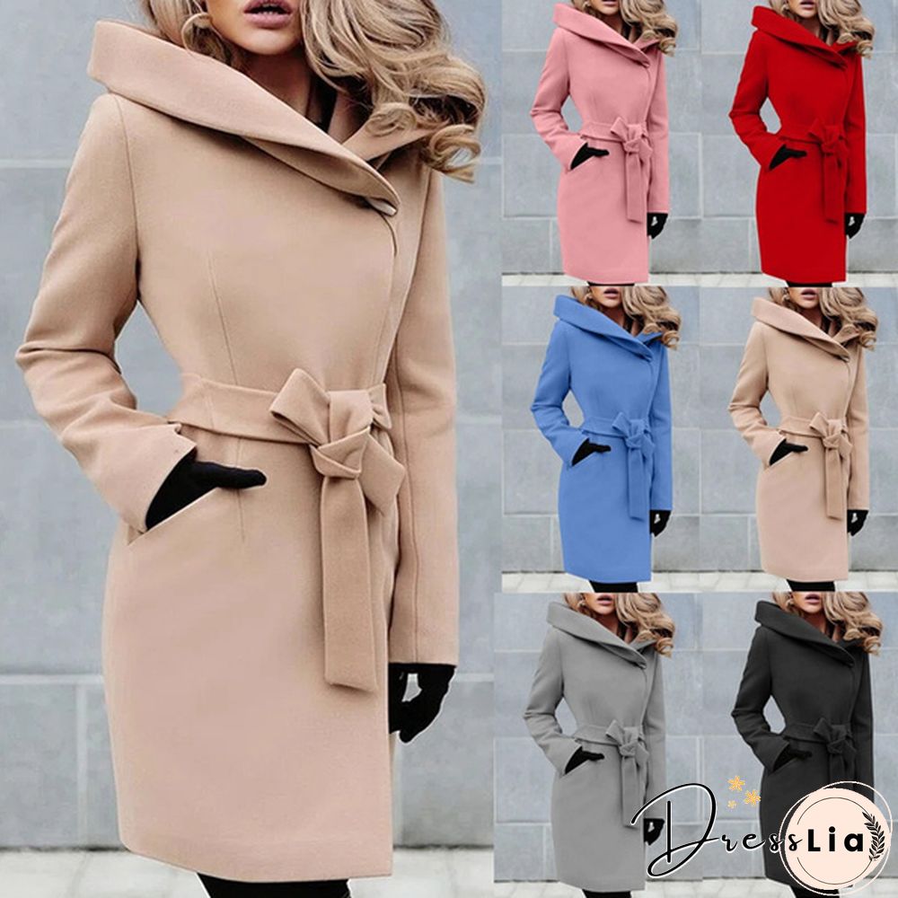 New Women Fashion Solid Color Woolen Jacket Coat Ladies Casual Loose Long Trench Coat Autumn Winter Overcoat Long Jacket Windbreaker Plus Size
