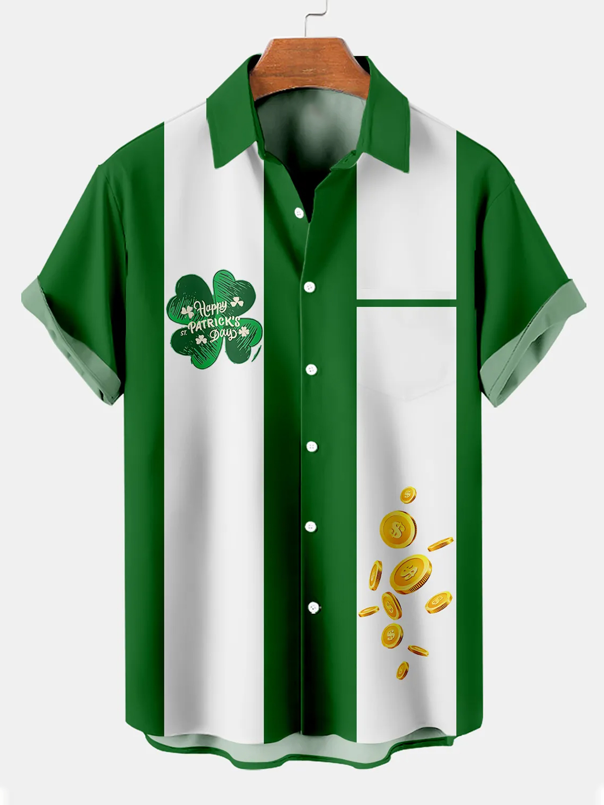 Men's St. Patrick's Day Party Short Sleeve Bowling Shirt PLUSCLOTHESMAN