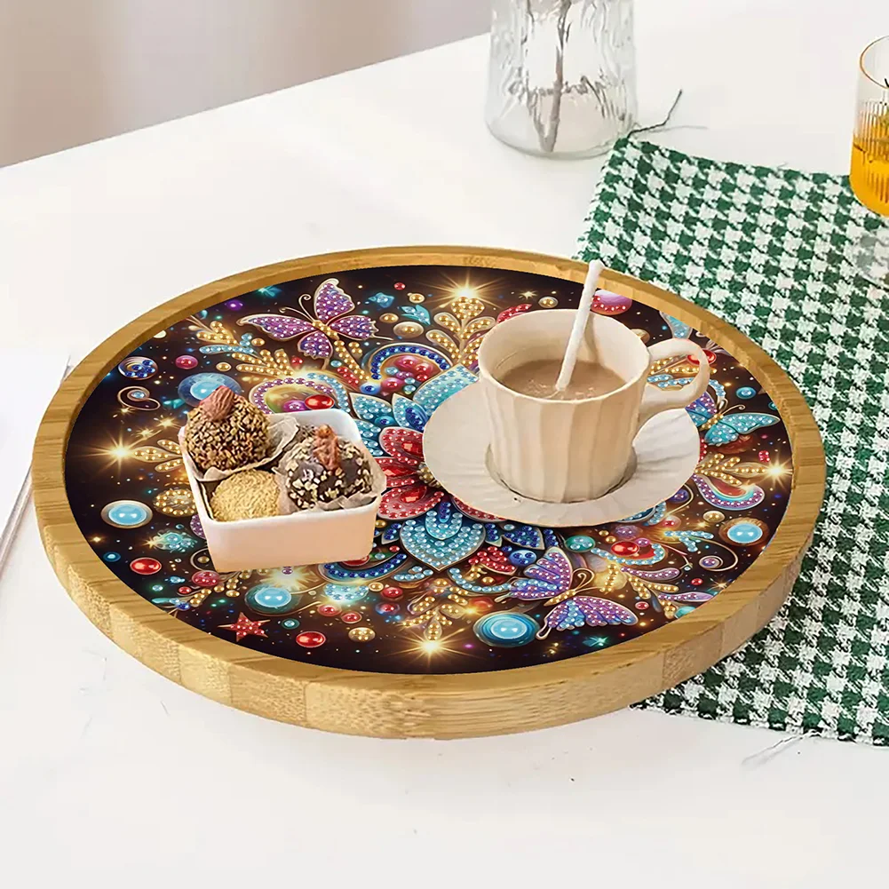 DIY Diamond Painting Kit Round Wooden Tray Diamond Painting Tray (Mandala E)