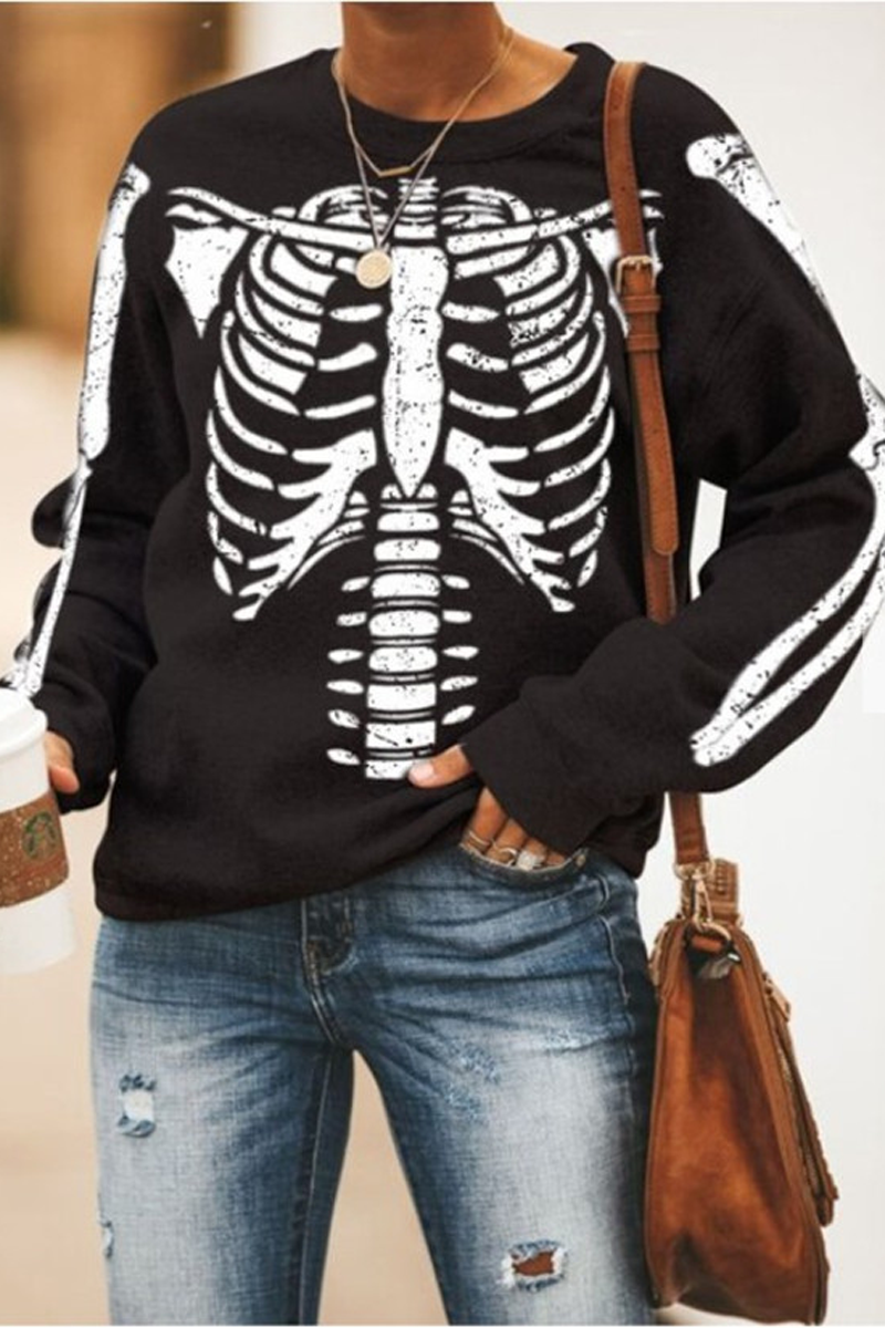 Halloween Skeleton Skull Print Sweatshirt
