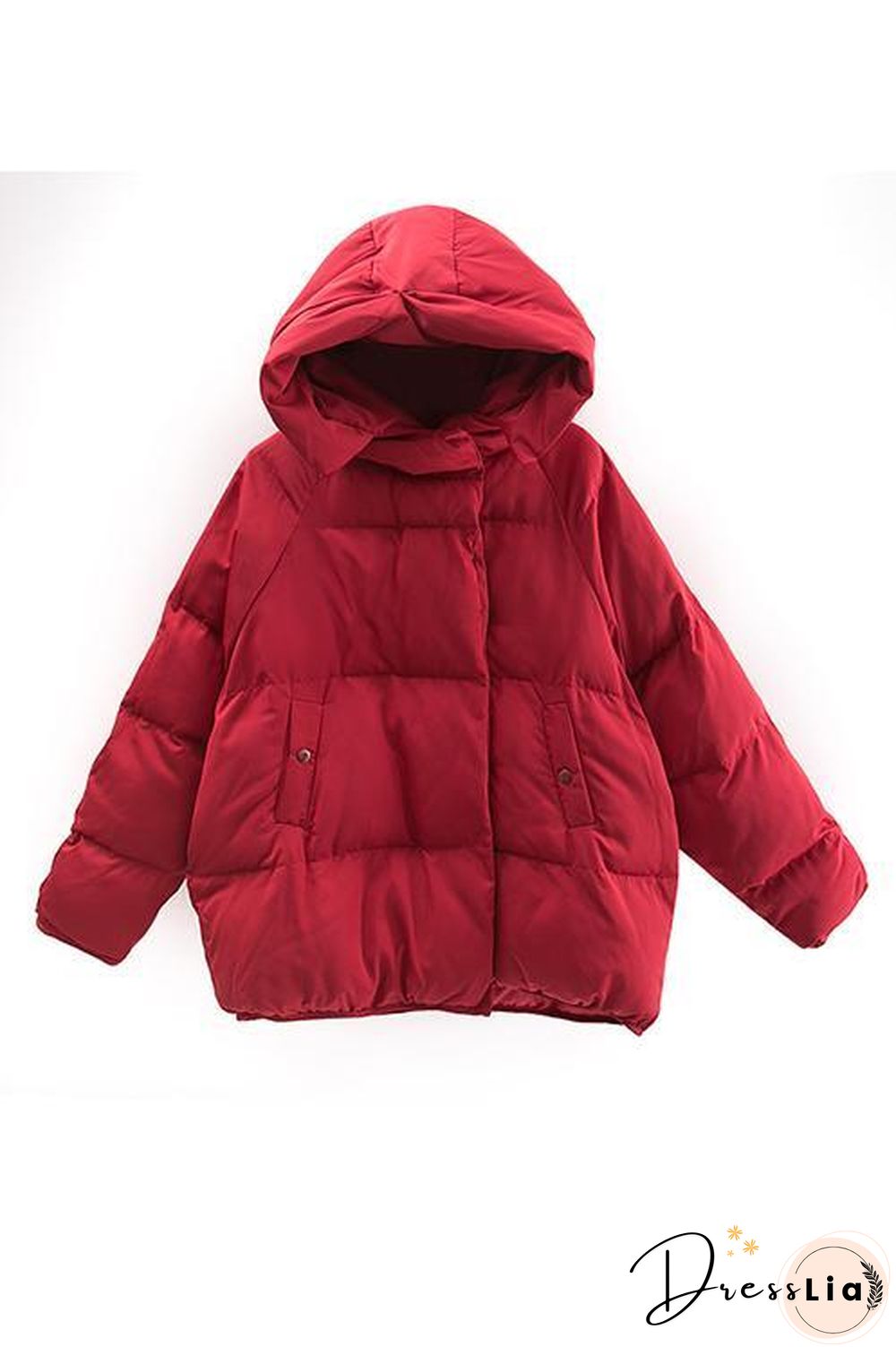 Zipper Button Hooded Coat