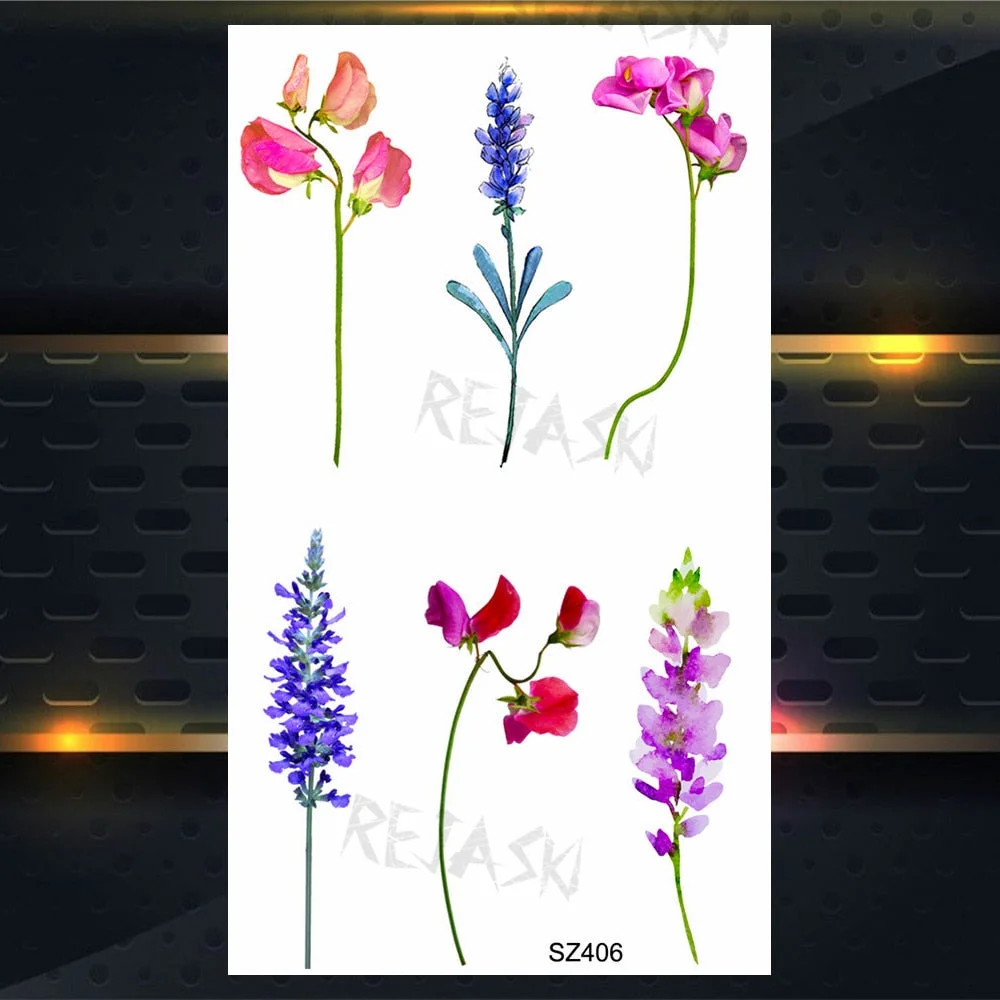 Colored Rose Fashion Feet Temporary Tattoos For Women Adult Hummingbird Sunflower Fake Tattoo Body Art Washable Tatoos Sticker