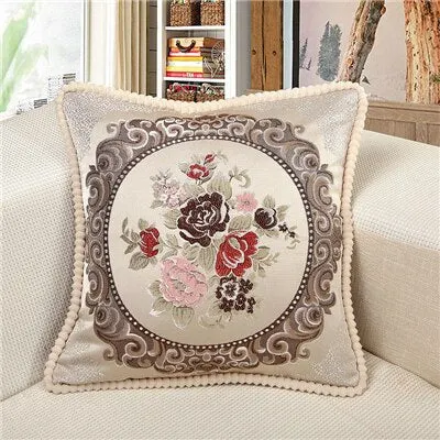 European Luxury Cushion Cover Floral Embroidered Pillow Case Home Decor Cushions For Sofa Living Room 50*50cm Throw Pillow Cover