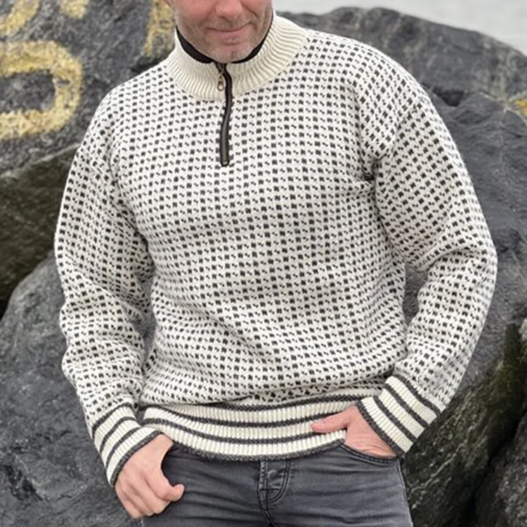 Comstylish Vintage Warmth Norwool Icelandic Knit Jacquard Half Zip Collar Sweater（Unisex ）