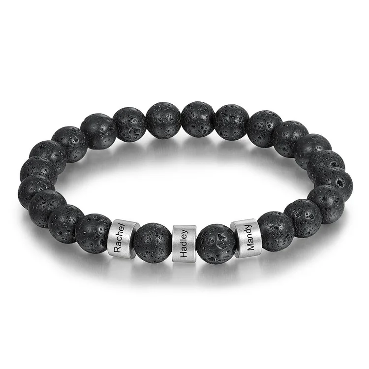 Customized 3 Names Black Tiger Eye Men's Bracelet Great gift for him