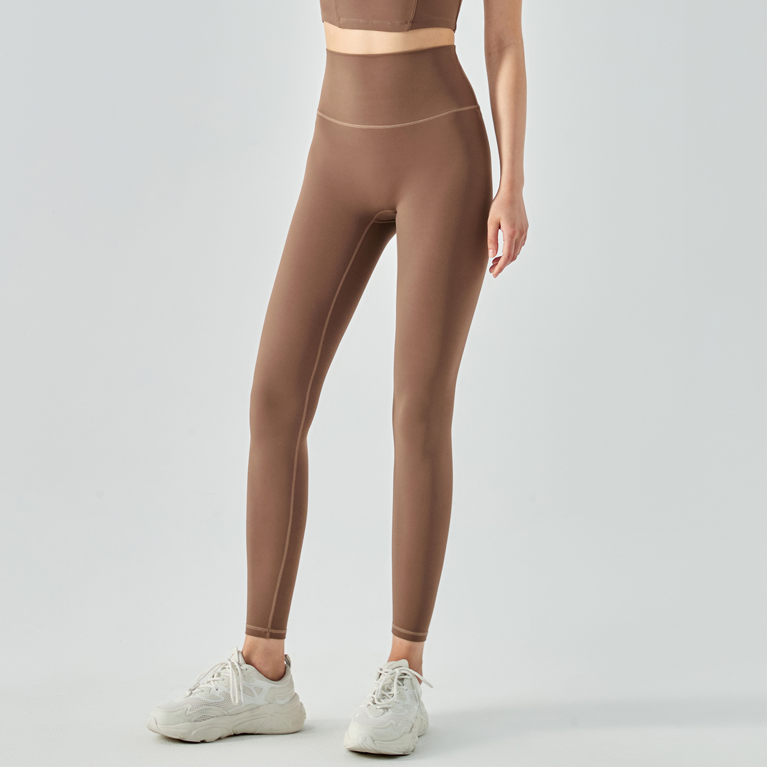 Hergymclothing Khaki no camel toe slim fit wide waist bubble peach super stretch tummy control non see through nylon gym yoga pants online shopping