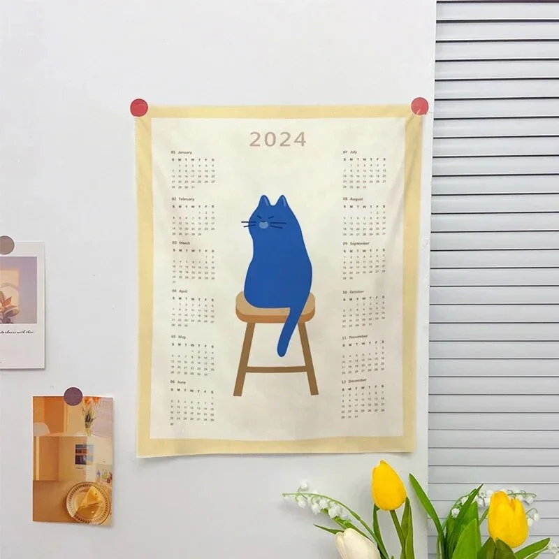 Athvotar Hanging Cloth Wall Calendar Small Tapestry Cartoon Calendar Tapestries Bedroom Background Fabric Decorations 2024 달력 태피스트리