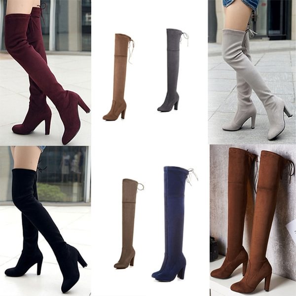 Womens Sexy Slim Suede Thigh High Boots Fashion Platform Chunky Block Heels Over the Knee Boots Plus Size Shoes Woman Black Grey - Shop Trendy Women's Clothing | LoverChic