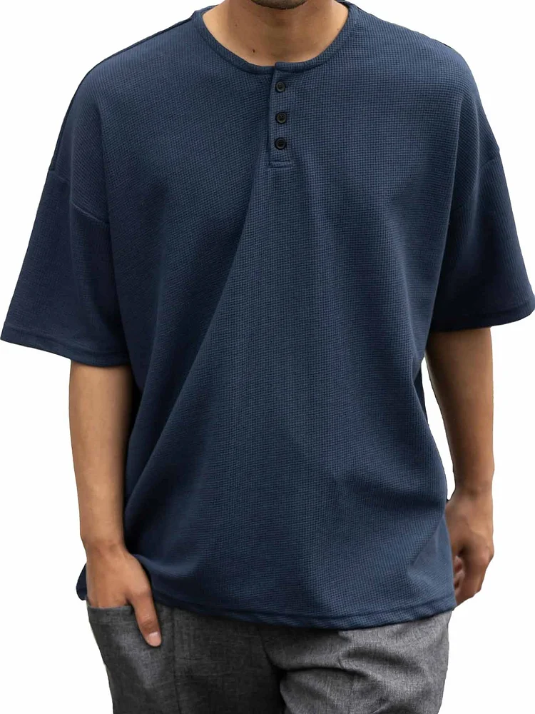 Men's Casual Basic Waffle Fabric Short Sleeve Henley