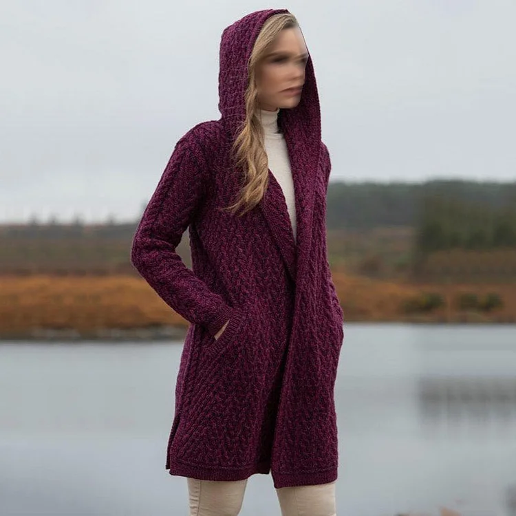 Women's Shawl Hooded Aran Sweater Cardigan
