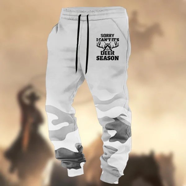 Men's Retro Casual Sorry, I Can't, It's Deer Season Drawstring Terry Cloth Daily Sports Sweatpants