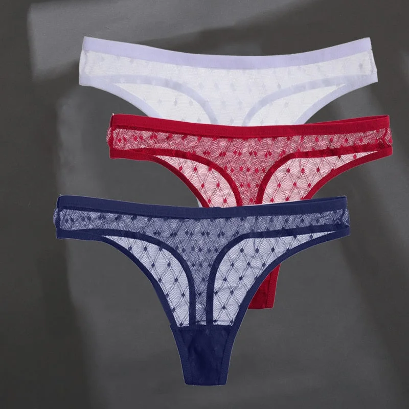 3PCS/Set Women's Panties Sexy G-String Perspective Woman Thong Low-waist Underpants Hollow Out T-back Female Underwear Lingerie