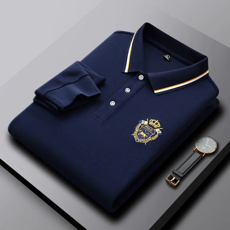 Men's Business Casual Embroidered Pure Cotton Long Sleeve Polo Shirt