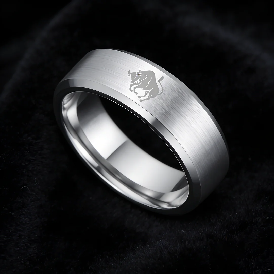 Mens Womens Sliver Taurus Tungsten Carbide Rings Sliver Edges and Laser Etched Wedding Bands Comfort Fit 4MM 6MM 8MM