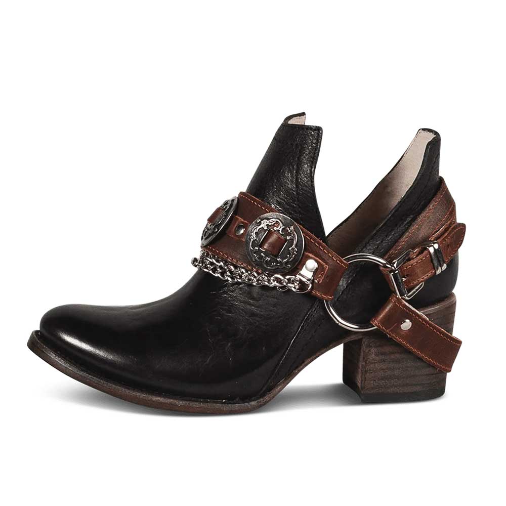 Block Heel Almond Toe Side V Cut Studded Black Ankle Boots for Women Nicepairs