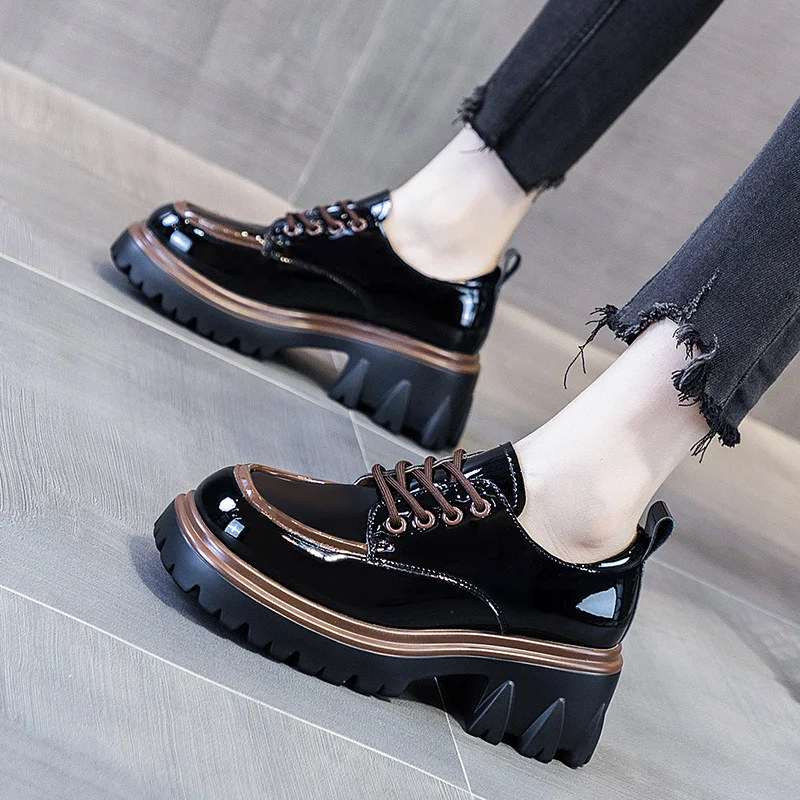 Yyvonne Small Leather Shoes Female English Wind 2025 New Autumn Color Fashion Coarse Heel Thick-Bottomed High-Le-Fulford Shoes