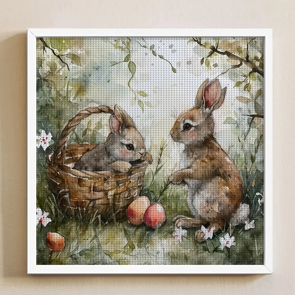 11CT Full Stamped Cross Stitch - Rabbit Playing In Grass(Canvas|50*50CM)