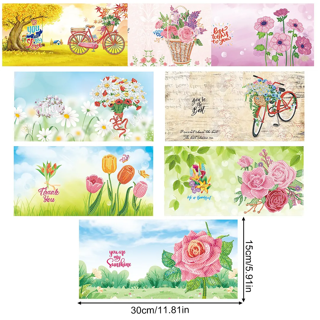 8PCS Flowers DIY Diamond Painting Greeting Card Kits with Envelopes Diamond Art Greeting Cards Diamond Art Cards Kits for Adults DIY Crafts Family Friend Gifts