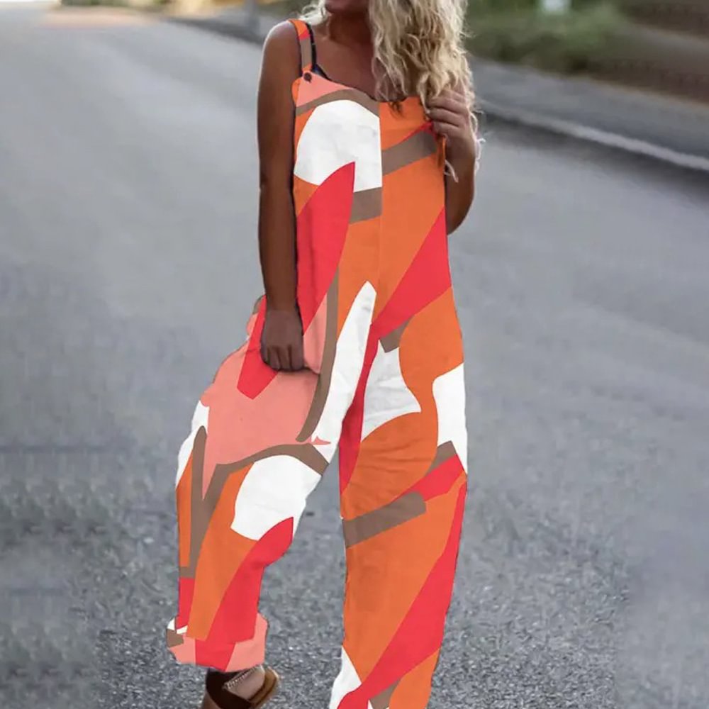 Casual Floral Print Jumpsuit Wide-leg Pants