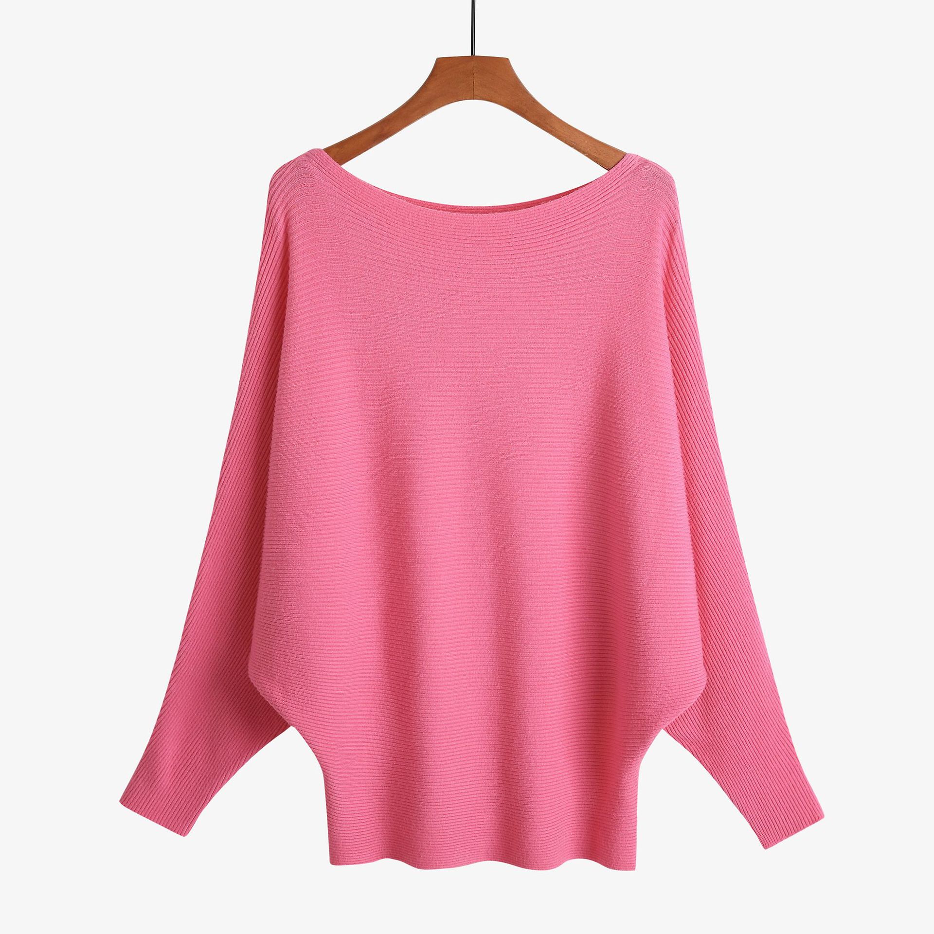 New Autumn and Winter Women's Knitted Sweater with a One Necked Bat Shaped Sweater and a Loose Threaded All Match Top