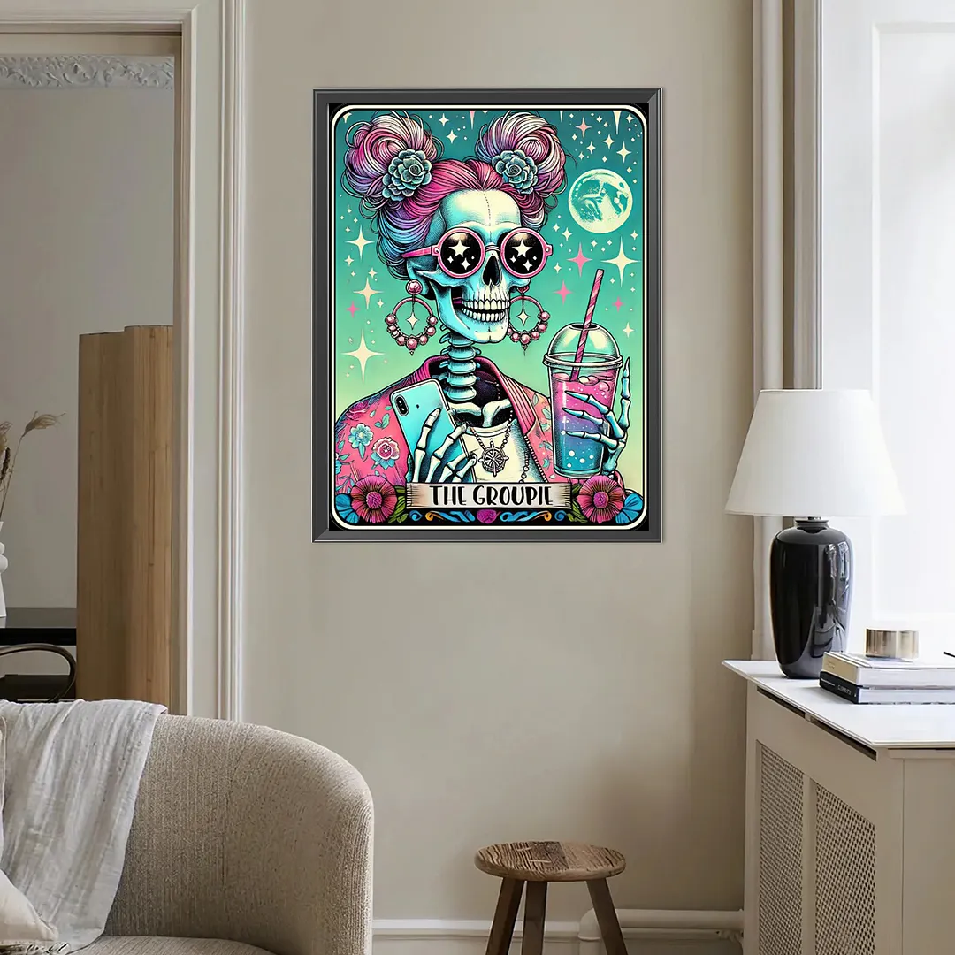 Hipster Skull Tarot Cards DIY 5D Round Full Drill Diamond Painting Gem Art Kits for Adults/Beginners Gift Idea Home Wall Decor Diamond Dots Paintings Picture Arts Craft 15.75x19.69Inch