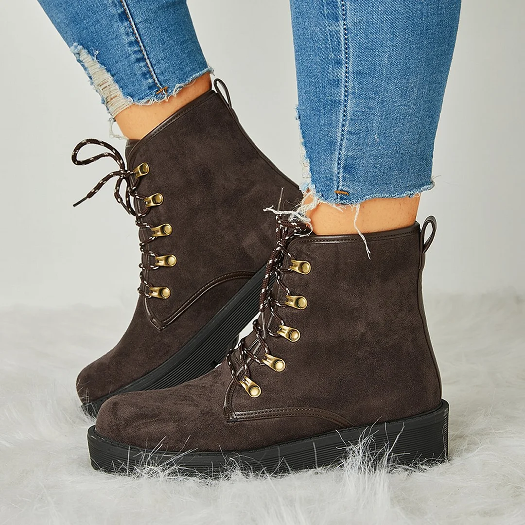 Women Trendy Suede Lace-Up Snow Boots