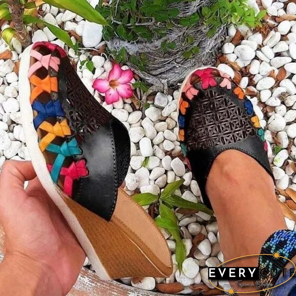 Colorful Weave Hollow Thicken Buttom Slipper