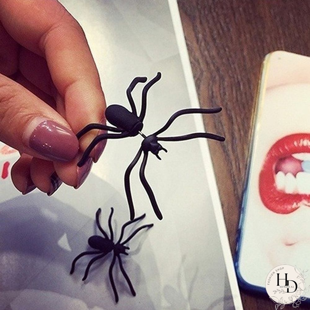 Pair Fashion Halloween Black Spider Stud Earrings Personality Double-sided Decoration