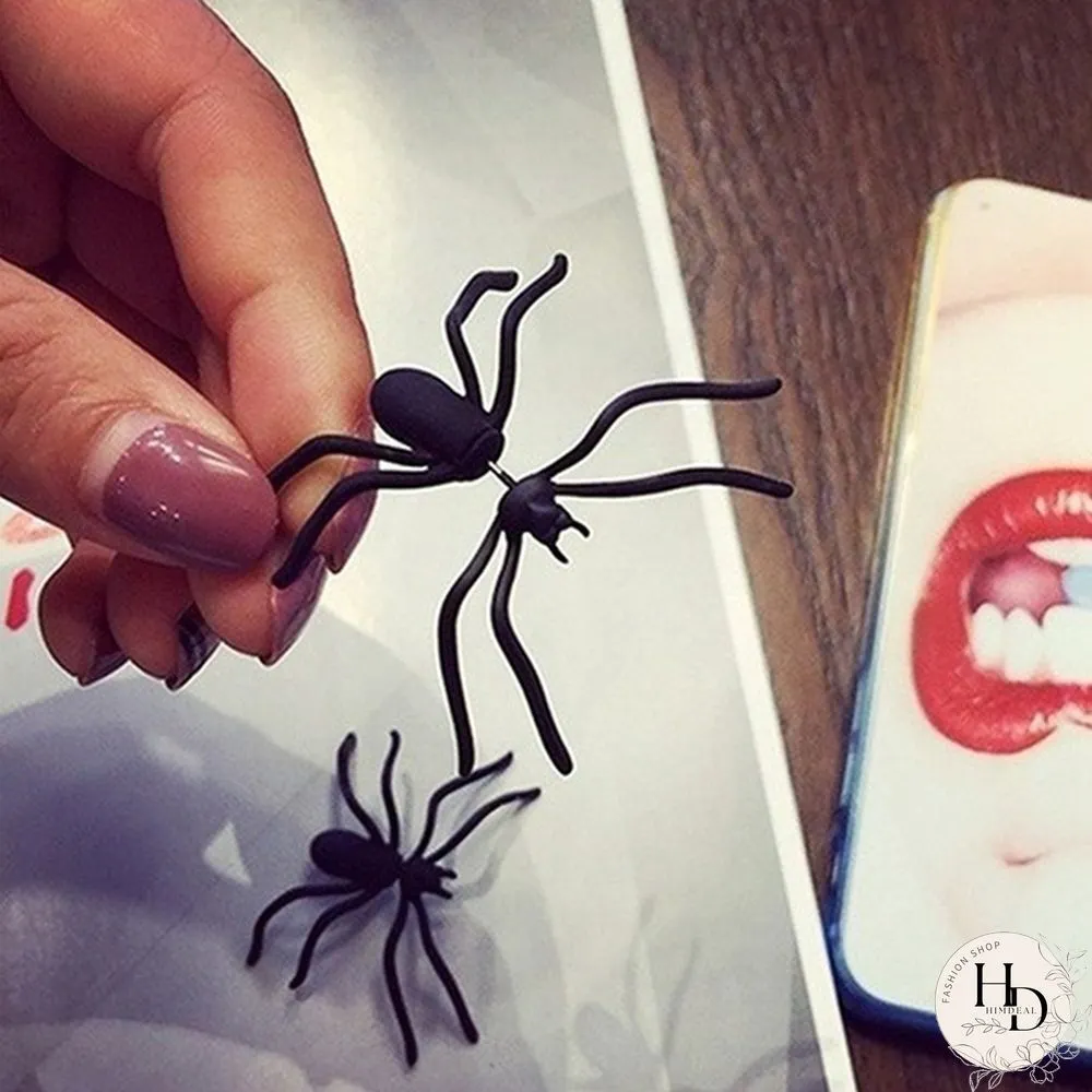 Pair Fashion Halloween Black Spider Stud Earrings Personality Double-sided Decoration