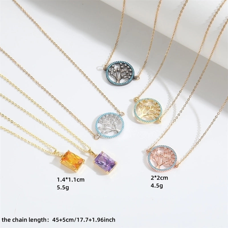 Copper 14K Gold Plated Inlay Tree Zircon Copper Necklaces