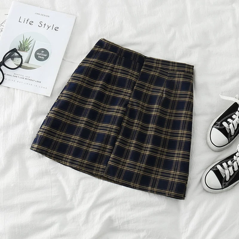 Skirts Womens Plaid Student Classic Females Mini Skirt Harajuku High Waist Korean Style Vintage Daily Leisure Cute Kawaii Trendy