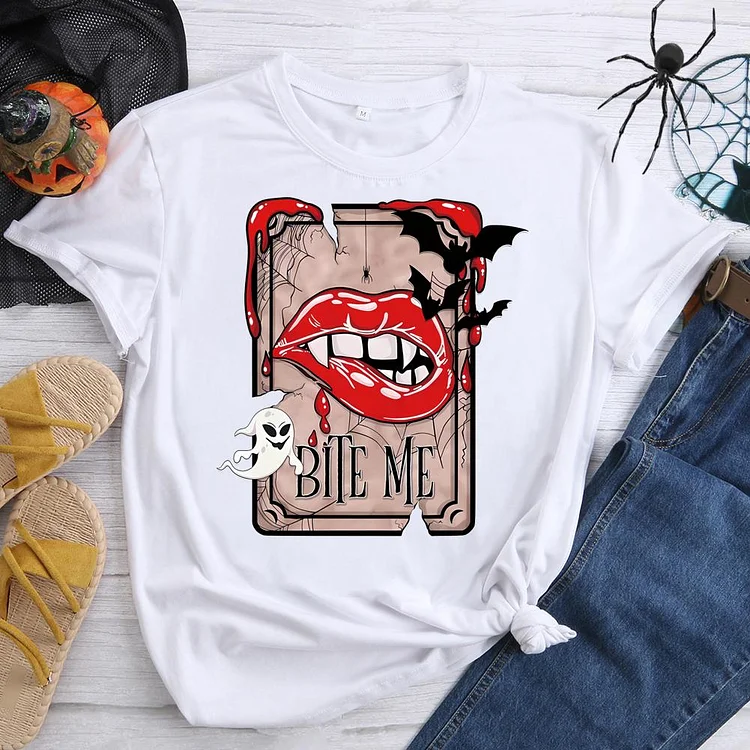 Halloween Horror Lips Round Neck T-shirt-0019115