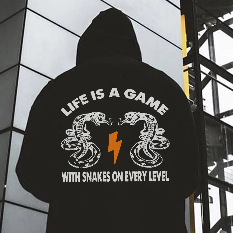 Life Is A Game With Snakes On Every Level Printed Men's Hoodie -  UPRANDY