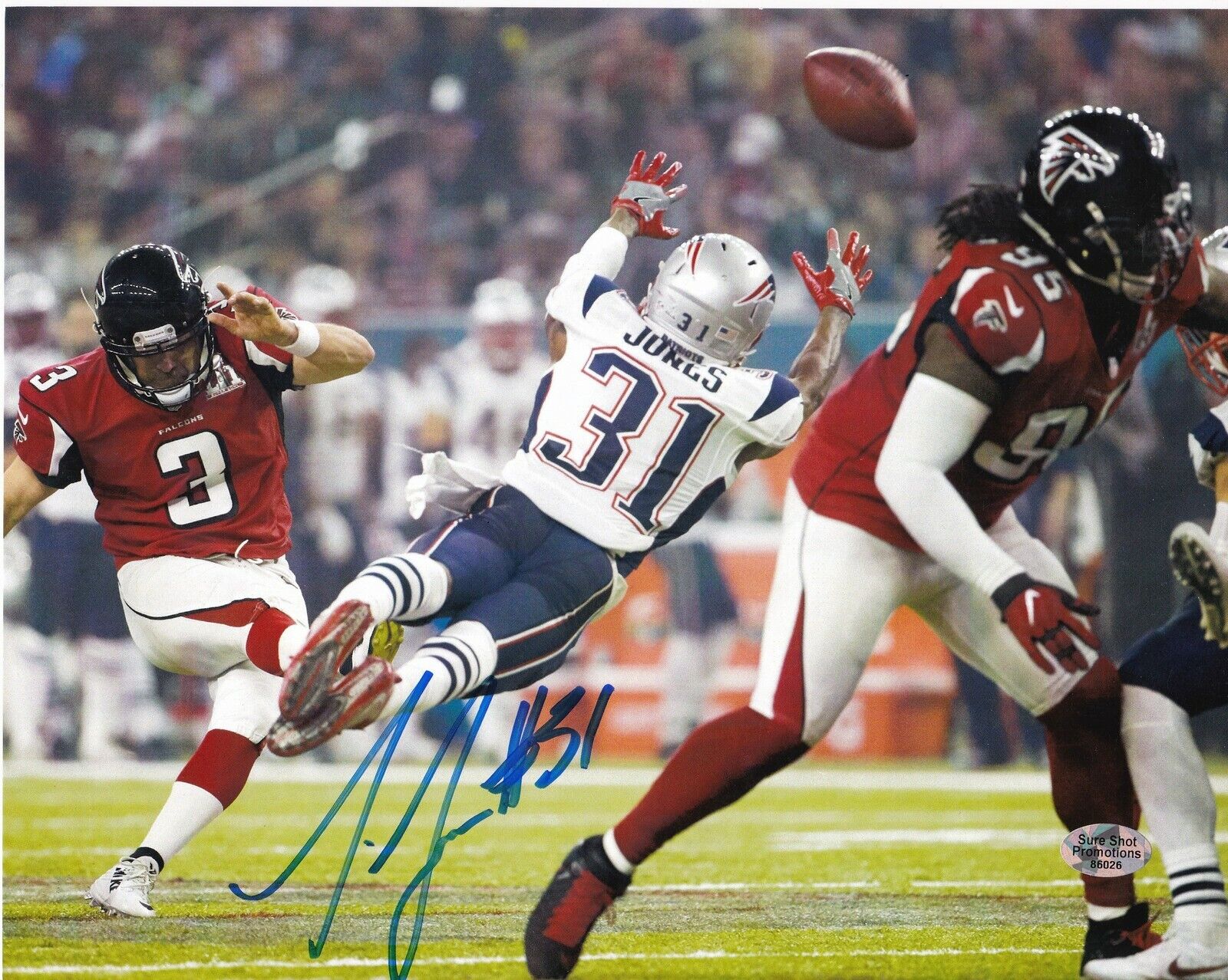 JONATHAN JONES NEW ENGLAND PATRIOTS ACTION SIGNED 8x10