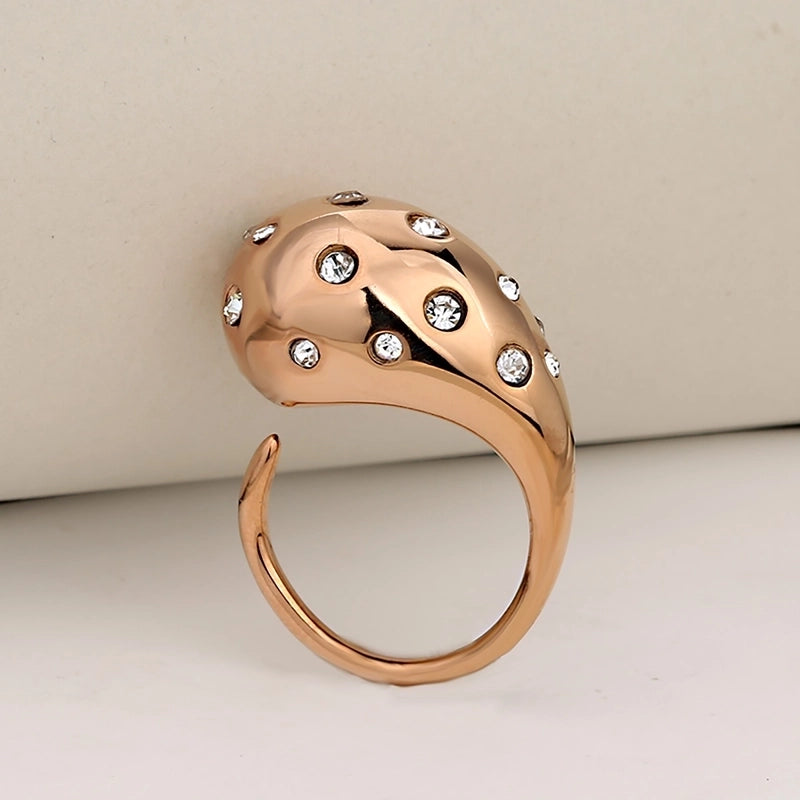 Elegant Luxurious Water Droplets Solid Color 304 Stainless Steel Rhinestones Inlay Stainless Steel Rings