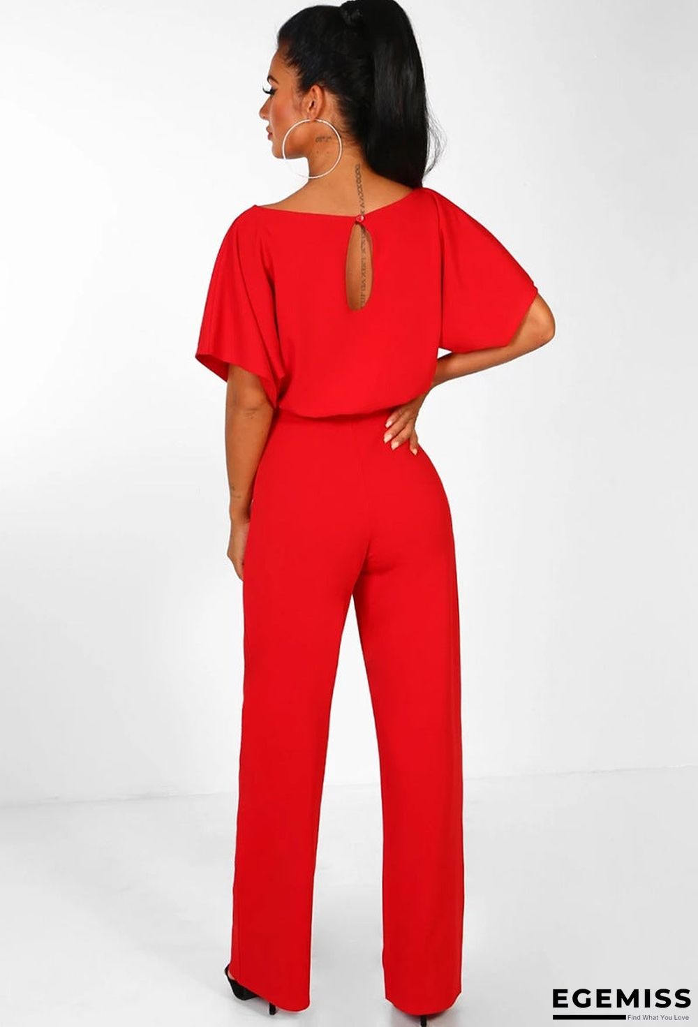 Button Lace-up Short-sleeved Jumpsuit | EGEMISS